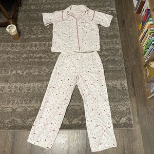 Charter Club White Pajama Set with Red Piping and Print